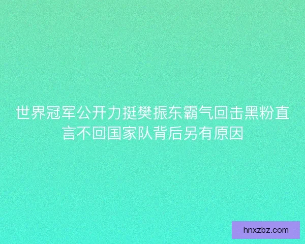 世界冠军公开力挺樊振东霸气回击黑粉直言不回国家队背后另有原因